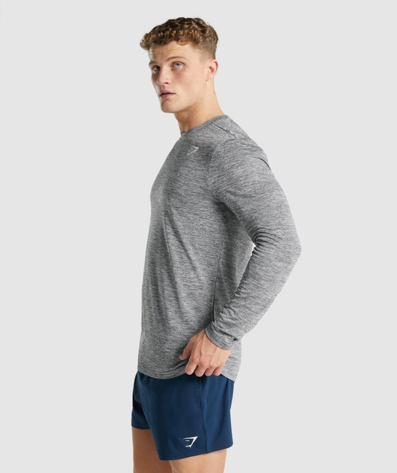 Men's Gymshark Arrival Marl Long Sleeve T-Shirts Grey | NZ 4FGRJK